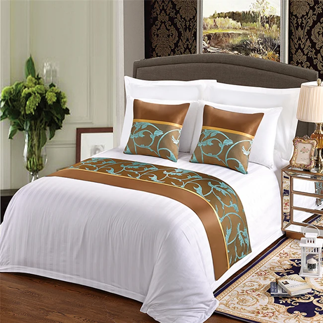 Customized-5-Star-Hotel-Bed-Runner-Set-100-Polyester-300TC-Solid-Plain-Style-for-Hotel-Use-Includes-Pillow-Cover