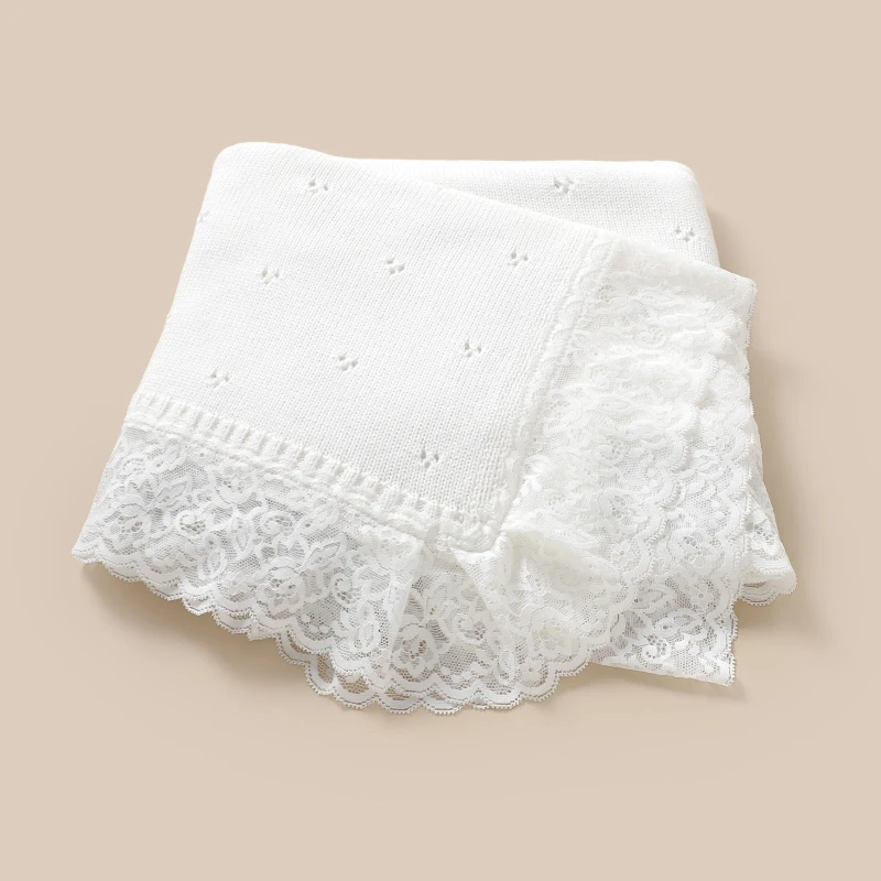 Customized-Cotton-Knit-Baby-Blanket-Breathable-Swaddle-Wrap-with-Lace-Baby-Bedding-for-Newborns
