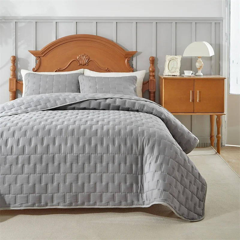 Customized-Solid-Bed-Cover-With-Pillowcase-Microfiber-Modern-Quilted-Grid-Geometric-Pattern-Home-Hotel-Bedspread