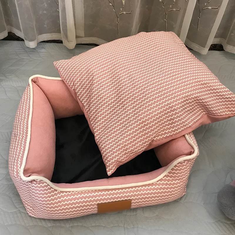 Customized-logo-Cotton-Linen-Pet-Nest-Square-Dog-Bed-Removable-Washable-Nest