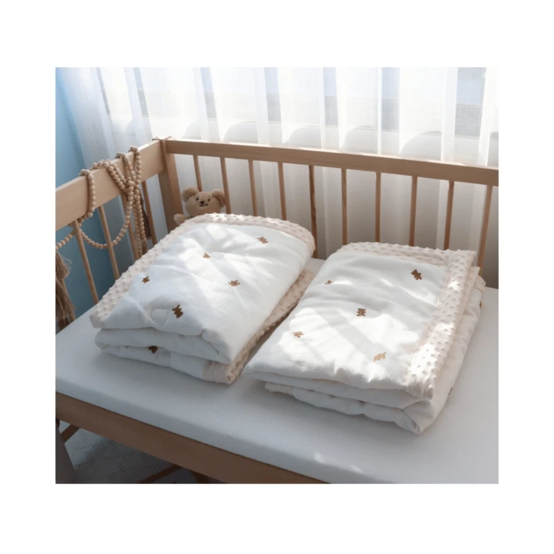 Cute-100-Cotton-Mini-Waffle-Embroidery-Baby-Quilts-Soft-Dots-Minky-Baby-Bedding-Set