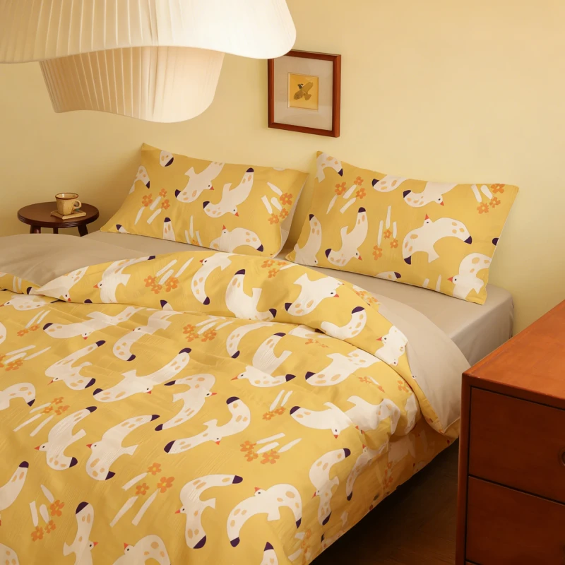 Cute-Bird-Print-Kids-Bedding-Set-100-Cotton-Custom-4-Piece-Sheet-Set-Soft-Eco-Friendly-Childrens-Bed-Set