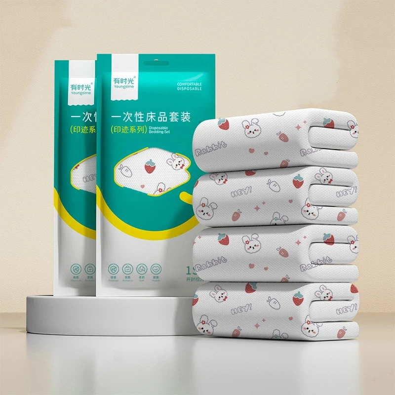 Cute-Rabbit-Design-Portable-Hotel-Travel-Disposable-50x80cm-Sheet-Pillowcase-Duvet-Cover-Sets-4-Pieces-SSMMS-Non-Woven