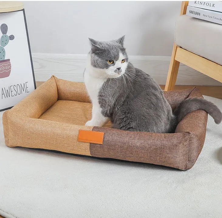 DO-All-Seasons-Cotton-Linen-Square-Pet-Mat-Neutral-Japanese-Korean-Style-Detachable-Zipper-Solid-Cat-Nest-Cat-Dog-Sleeping-Bed