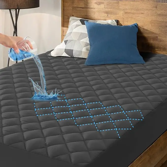 Dark-Grey-Waterproof-Mattress-Breathable-Fluffy-Soft-Cotton-Quilted-All-Size-Home-Hotel-Protector-Mattress-Protector