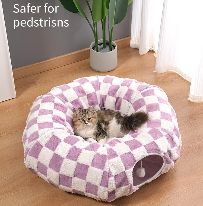 Detachable-S-Shape-Eco-Friendly-Linen-Plush-Donut-Cat-Play-Foldable-Tunnel-Toy-with-Pet-Bed-Interactive-Toys