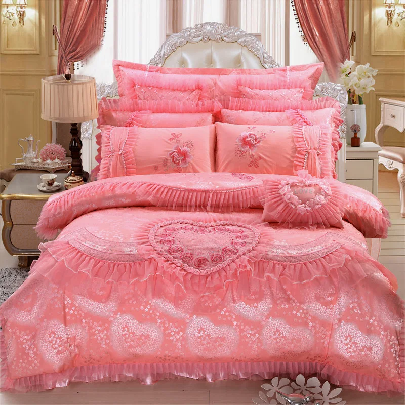 Direct-Korean-Version-of-Wedding-Cotton-Queen-king-Lace-Embroidery-Four-Sets-of-Twill-Cotton-Red-Wedding-Bed-Products