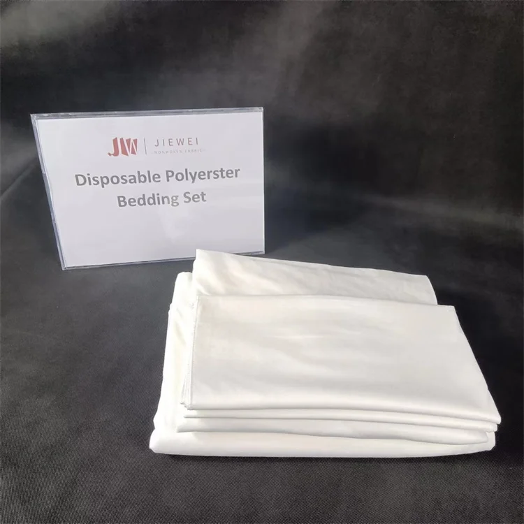Disposable-100-Polyester-Fabric-Bedding-Set-White-Bedsheet