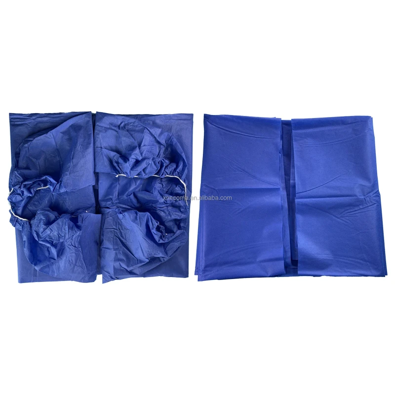 Disposable-35g-SMS-Non-Sterile-Hospital-Bed-Linen-3-Piece-Set-Dark-Blue-Medical-Grade-Bed-Cover-Sheet-Customizable-Brand