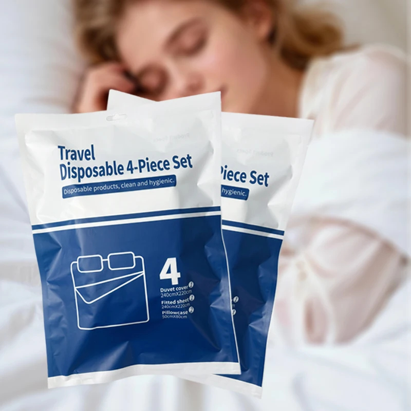 Disposable-4-Piece-Bed-Set-Non-Woven-Single-Use-Bedding-Sheet