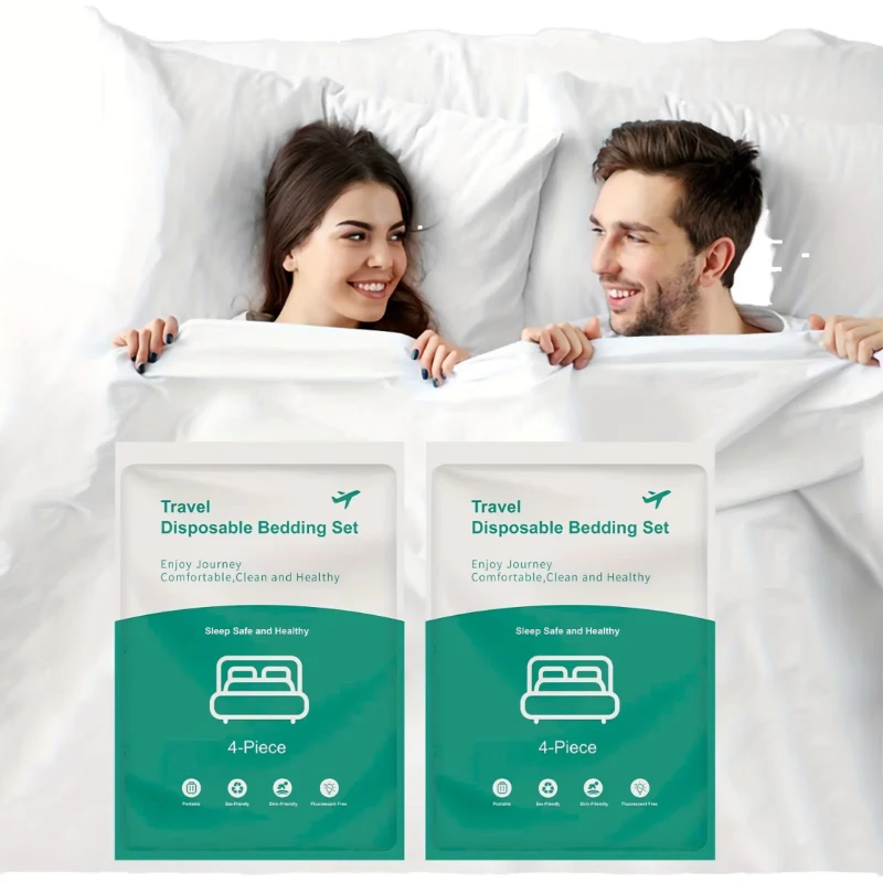 Disposable-Bed-Set-with-Pillows-Bath-Towel-Vacuum-Packed-Four-Piece-Set-No-Woven-Disposable-Fitted-Medical-Hospital-Bed-Sheet