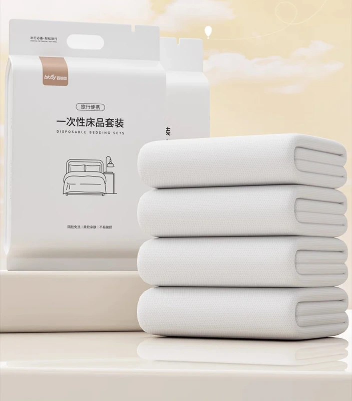 Disposable-Eco-Friendly-4-Piece-Bed-Set-Non-Woven-600TC-Lightweight-Portable-Compact-Hygienic-for-Camping-Hiking-Backpacking
