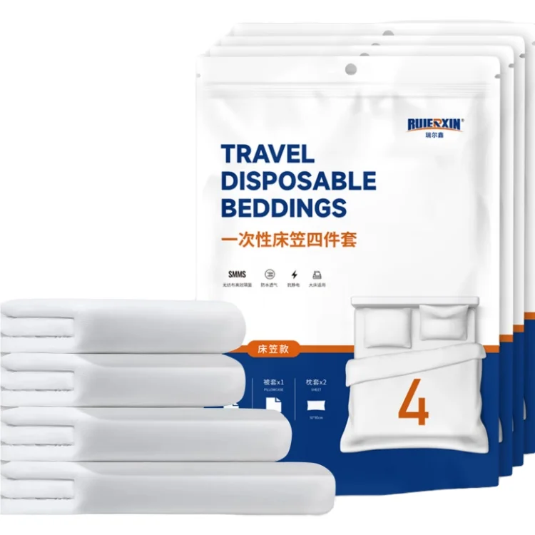 Disposable-Four-Piece-Non-Woven-Fabric-Bed-Sheet-Set-Solid-Folded-Fitted-Sheet-for-Hospital-Travel-Hotel-Bedsheet-Duvet-Cover