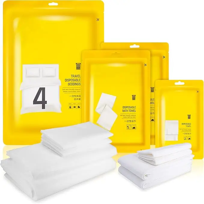 Disposable-Modern-Bed-Sheets-Set-4-Pcs-Lightweight-Breathable-Non-Woven-Fabric-Portable-Compact-Pack-for-Hotel-Travel-Camping