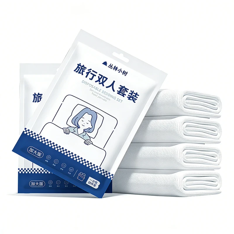 Disposable-Nonwoven-Triple-layer-4-Piece-Travel-Bedding-Set-Bed-Sheet-Kit-Polyester-Cotton-All-Season-Portable-Hygienic-for