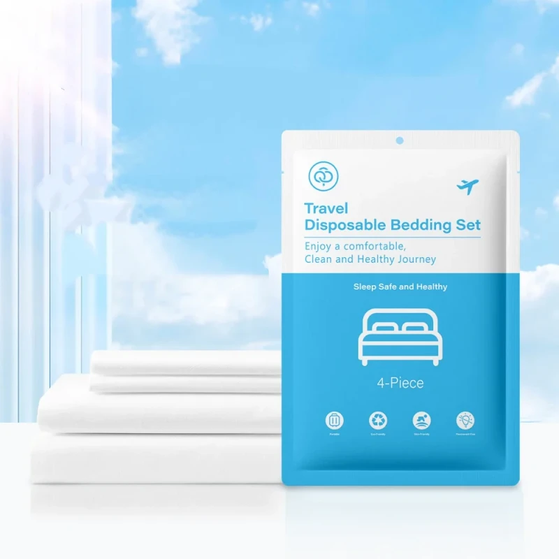 Disposable-Portable-Four-piece-Set-of-Dirty-Hotel-Bedding-Thickened-Sheets-Travel-Pillowcase-Set-High-quality-Non-woven-Material