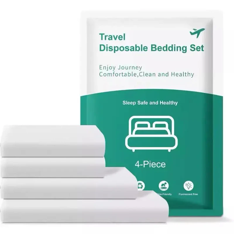 Disposable-Travel-4-Piece-Bed-Set-Non-Woven-Portable-Compact-Hygienic-for-Camping-Hiking-Backpacking-Hotel-Stay-Bulk