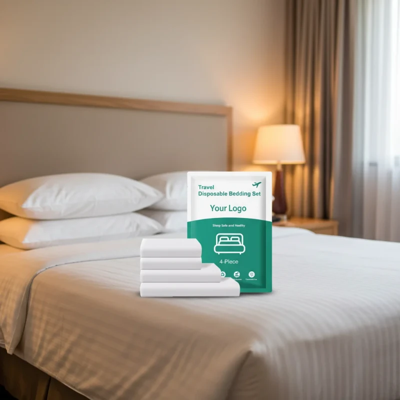 Disposable-White-Soft-Breathable-Waterproof-Bed-Cover-Sheet-Pillowcase-Towel-Set-for-Hotels-Spa-Camping-Overnight-Stays-for