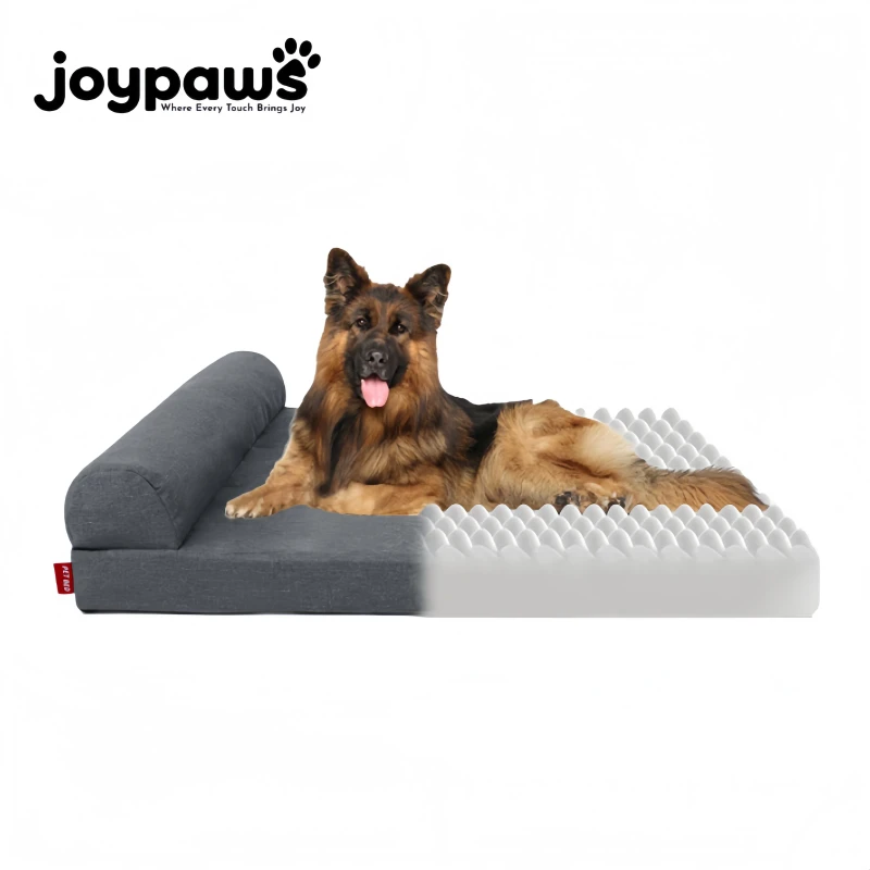 Dog-Cat-Stylish-Anti-Anxiety-Linen-Rectangle-Orthopedic-Pet-Bed-With-Side-Pillows