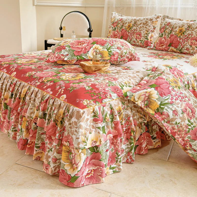 Double-Layer-Lace-Bed-Skirt-Three-Piece-Set-Thickened-Anti-slip-Single-Piece-Bed-Cover-Bedding