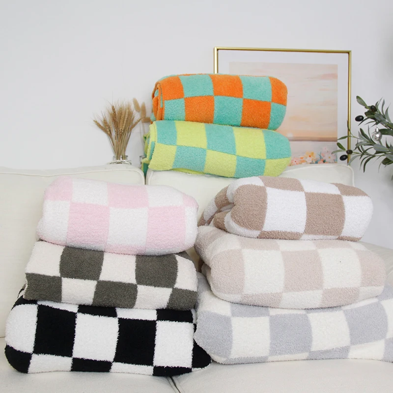 Dream-Plush-Microfiber-Checkered-100-Polyester-Knitted-Throw-Blanket-For-Autumn-Winter
