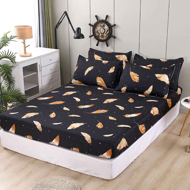 Drop-Shipping-Bedding-100-Polyester-Printed-King-Queen-Size-Fitted-Sheets-and-Pillow-Case