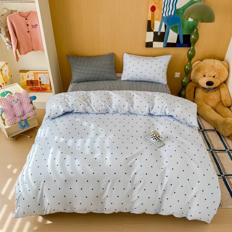 Drop-Shipping-Polyester-Duvet-Cover-Set-3pcs-Bedding-Set-Korean-Grid-Quilt-Cover-Small-Plaid-Bedclothes-Four-Season-Bedding