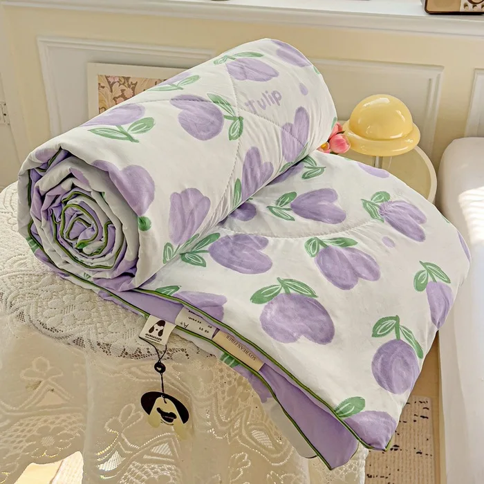 Dual-Layer-Cotton-Summer-Quilt-Water-Washed-and-Lightweight-Machine-Washable-with-Cartoon-Pattern-Cooling-Comforter