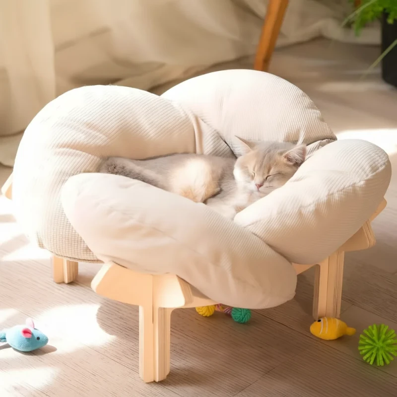 Durable-Classic-Modern-Pine-Wood-Sponge-Portable-Cat-House-Indoor-Pet-Bed-Cat-Kennel-with-Removable-Mat-Carton-Packed