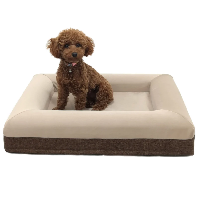 Durable-Orthopedic-Dog-Bed-Breathable-Memory-Foam-with-Linen-and-Velvet-Solid-Pattern