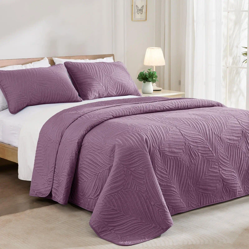 Dusty-Lavender-Soft-Lightweight-Microfiber-Bedspreads-Coverlets-Bed-Cover-Quilt-Bedding-Set-with-Leaf-Pattern-for-All-Seasons