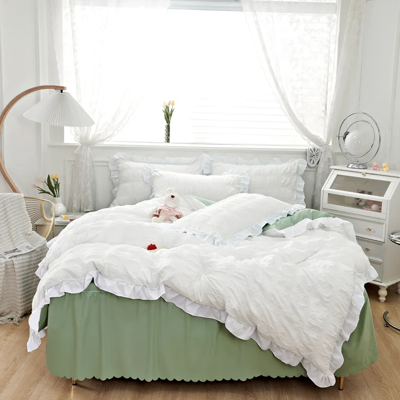 Duvet-Cover-Bed-Skirts-4pc-Set-Includes-Duvet-Cover-Bed-Skirts-and-2-Pillowcases-105GSM-Brushed-Microfiber-Zipper-Ties