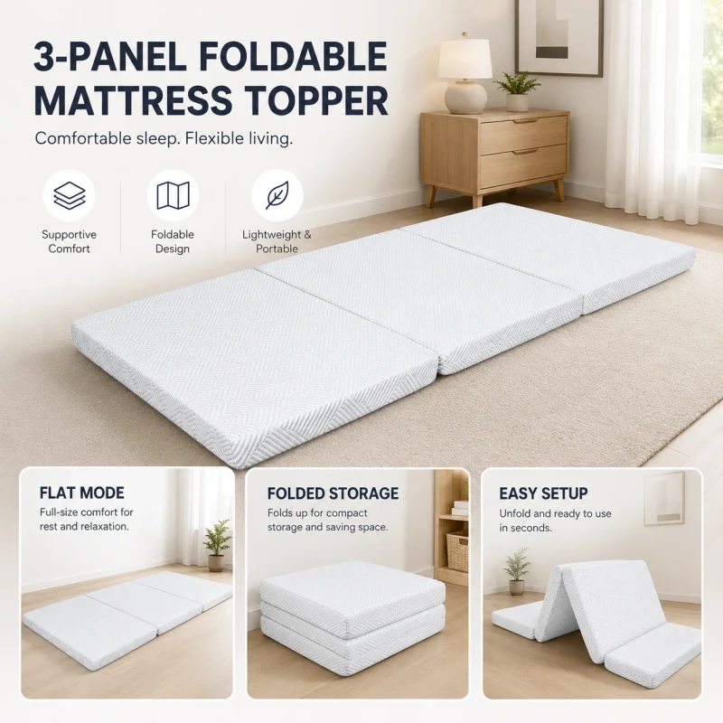 Easily-Packed-Waterproof-Portable-3-Fold-Mahjong-Mat-Memory-Foam-Mattress-Topper-Polyester-Fabric-Travel-Convenient-Triple
