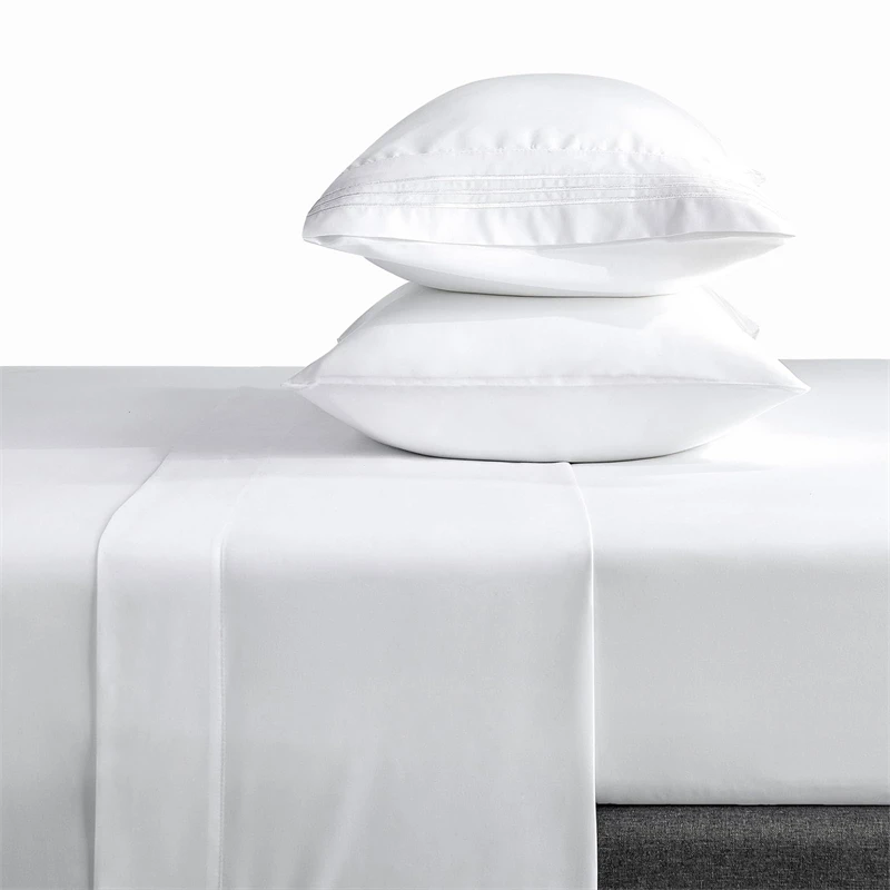 Eco-Friendly-Bed-Sheet-Set-White-Fabric-Recycle-Includes-Fitted-Sheet-Flat-Sheet-Pillowcases