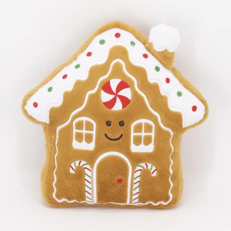 Eco-Friendly-Christmas-Gingerbread-House-Plush-Throw-Pillow-Soft-Stuffed-Square-Cushion-with-Envelope-Closure-for-Holiday-Decor