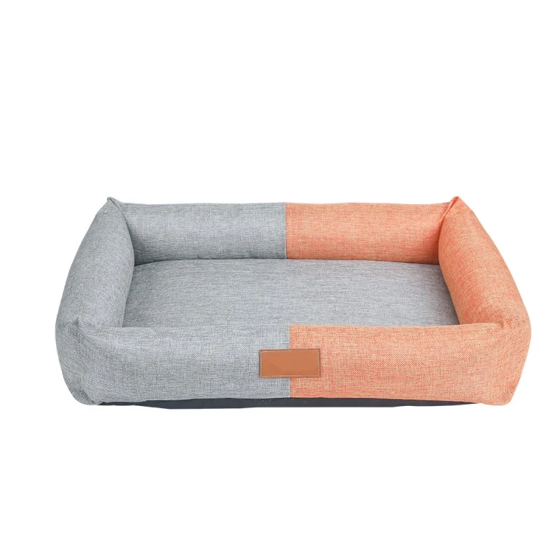 Eco-Friendly-Cotton-Linen-Pet-Bed-Square-Dog-and-Cat-Nest-with-Detachable-Zipper-Breathable-Solid-Pattern