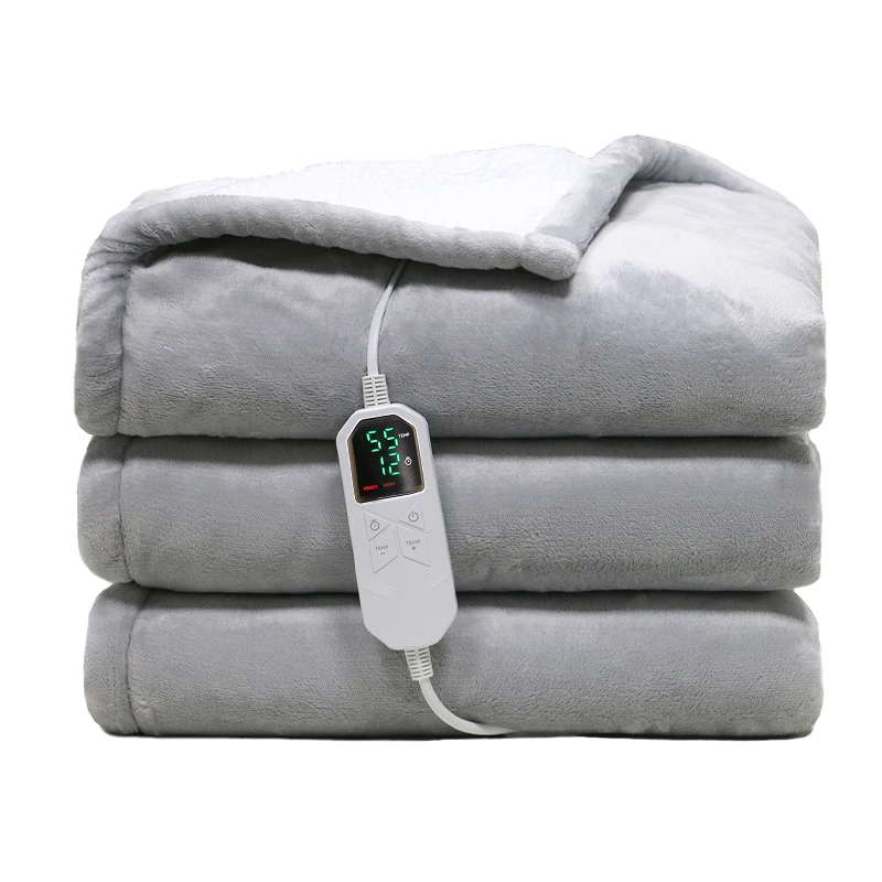 Eco-Friendly-Electric-Blanket-Blue-Thermal-Heated-SherpaFlannel-Throw-PTC-Heating-Element-Washable-for-Household-Use