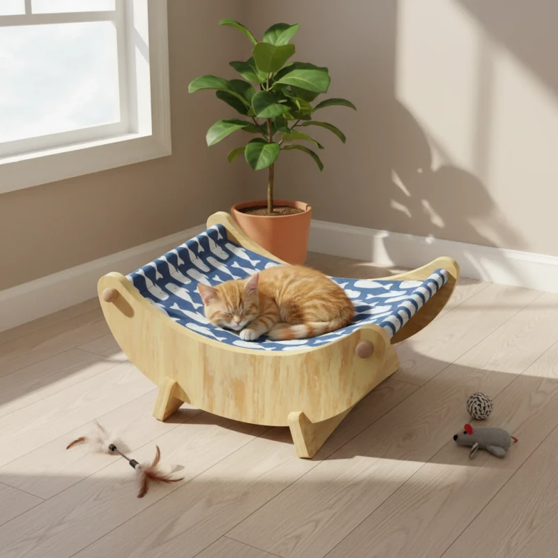 Eco-Friendly-Solid-Plush-Rectangle-Cat-Bed-Cave-with-Foam-Cotton-Linen-Wood-Removable-Washable-Portable-Indoor-Print-Carton