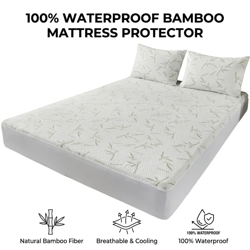 Eco-friendly-Fitted-Sheet-Waterproof-Bamboo-Mattress-Cover-Hypoallergenic-Liquid-Barrier-Noiseless-Bed-Protector