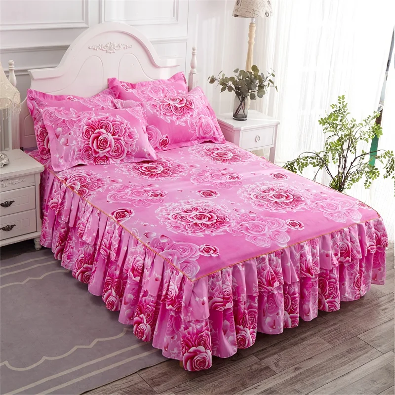 Eco-friendly-Microfiber-Comfortable-Luxury-Modern-Floral-Plant-Printed-Thick-Fitted-Skirt-Sheets-3Pcs-Bed-Skirt-Sets-500TC