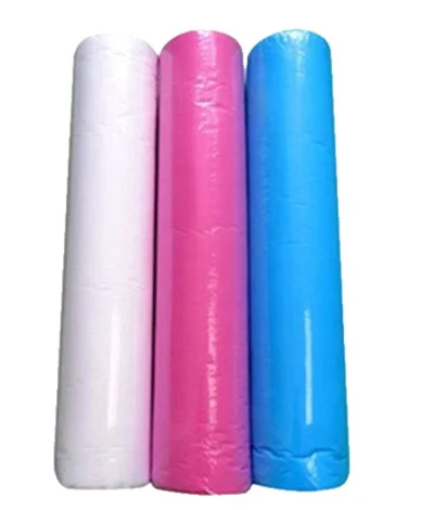 Eco-friendly-Non-woven-Fabric-Laminated-Waterproof-PE-Film-Sustainable-30g-Disposable-Bed-Sheet-Rolls-MH-Far-Infrared-Blue-White