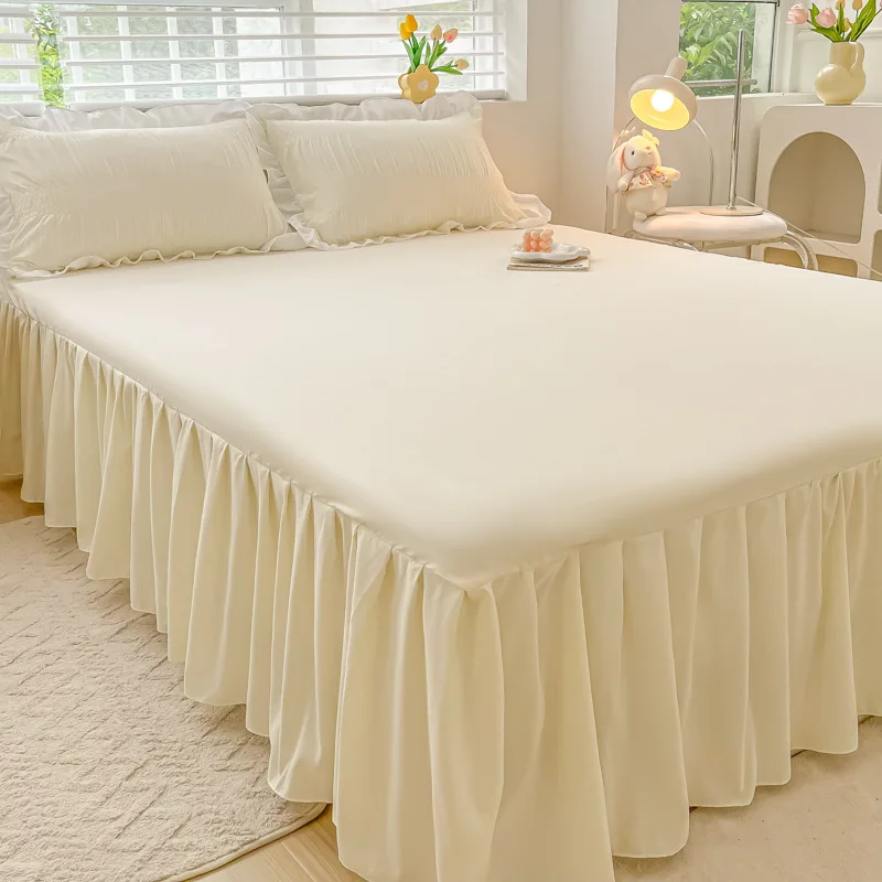 Elastic-Solid-Color-Bed-Skirt-Lace-Bed-Skirt-Soft-Comfortable-Non-slip-Mattress-Cover-Bedsheet-Bedspread