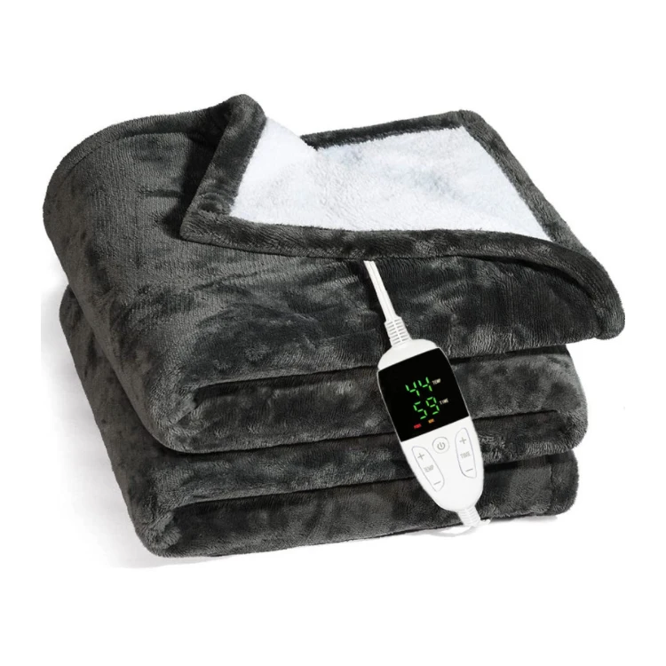 Electric-Heated-Blanket-Bed-Double-Warmer-Blanket-Thermostat-Grey-Flannel-Electric-Heating-Blanket-Throw