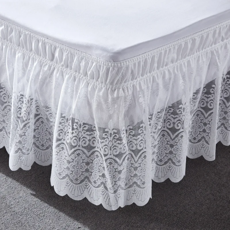 Elegant-Cross-Border-Printed-Pattern-200TC-Bedspread-Simple-White-Lace-Elastic-Bed-Skirt-European-American-Style-Wedding