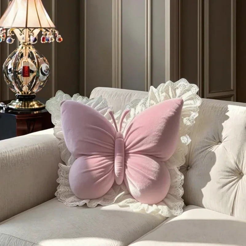 Elegant-Decorative-Throw-Pillow-Cute-Lace-Butterfly-on-Soft-Velvet-Washable-Cushion-for-Living-Room