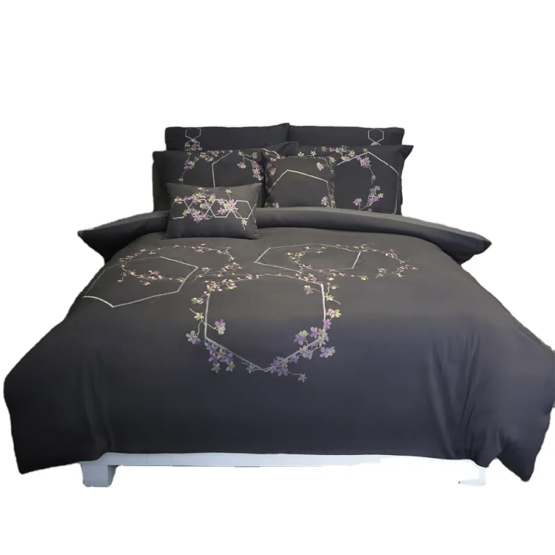 Embroidered-Hotel-Duvet-Cover-Bed-Sheets-100-Polyester-Bedding-Set