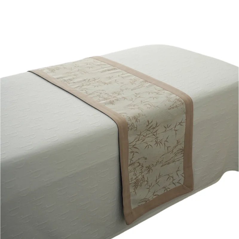 Embroidered-Logo-Massage-Table-Runner-Dining-Kitchen-Blue-Tassel-Floral-Bamboo-Leaf-Printing-Bed-Runner