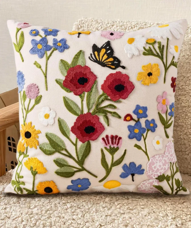 Embroidered-Throw-Pillow-Cover-18x18-Inch-Spring-Summer-Boho-Decorative-Pillow-Cover-with-Zipper