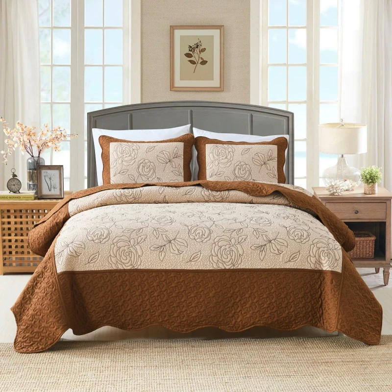Embroidery-Bedding-Coverlets-Inexpensive-and-Good-Quality-Microfiber-Polyester-3pcs-Bedspread-Set