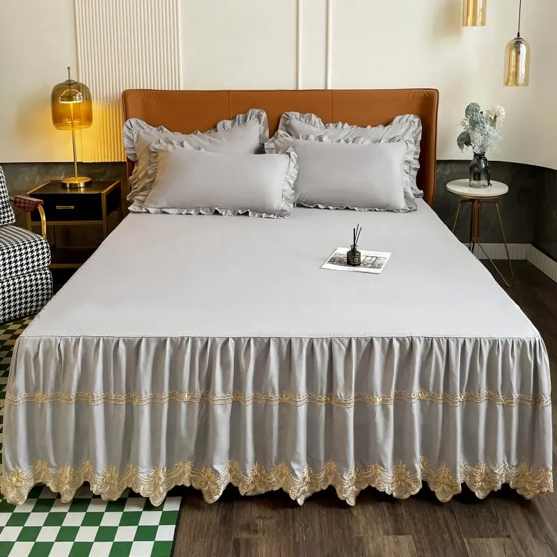 Embroidery-Lace-Bed-Skirt-Quilt-Bedding-Set